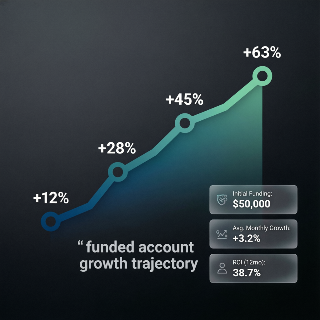 Funded account growth trajectory chart showing consistent upward performance