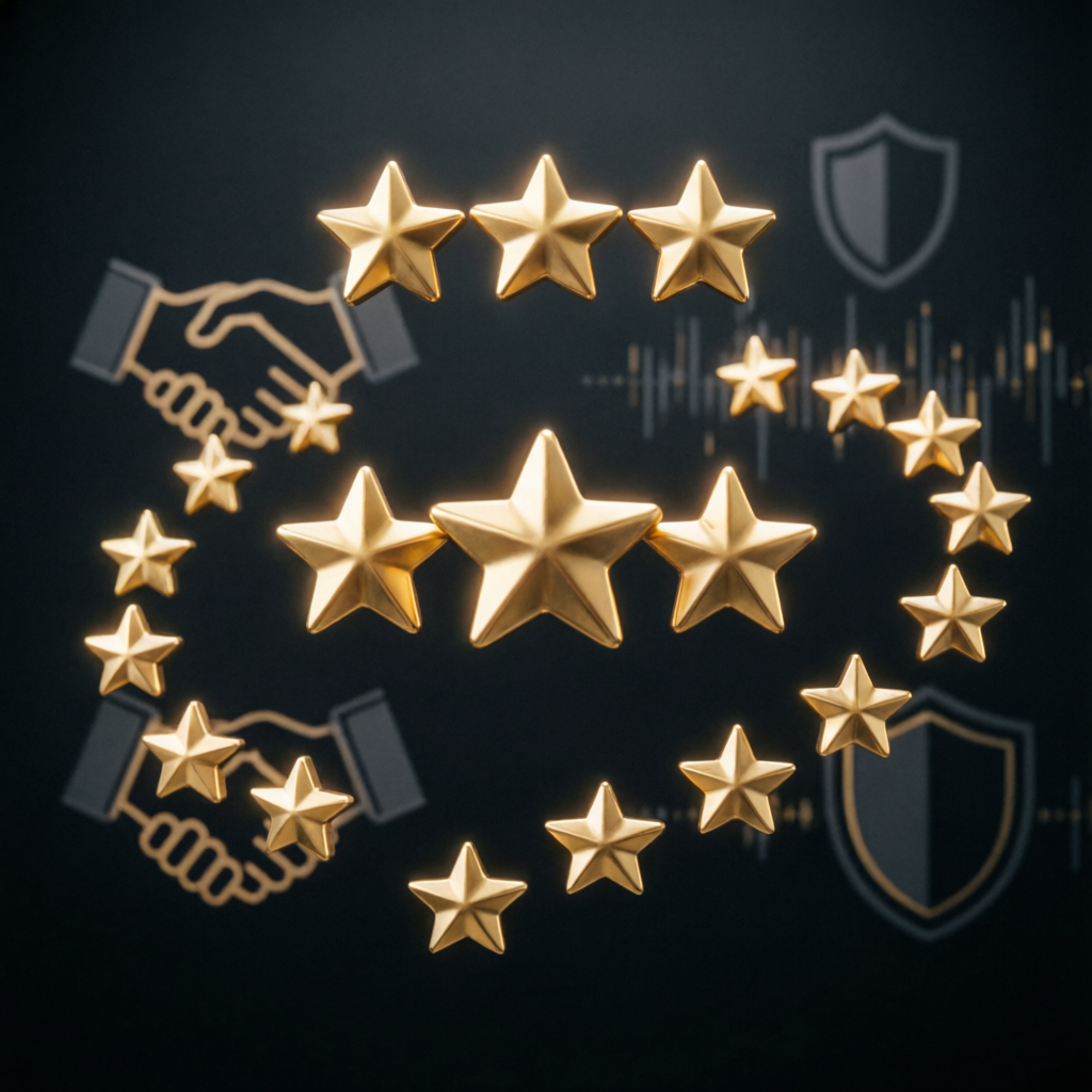 Gold stars representing excellent reviews and trust for Pass My Prop Firms service