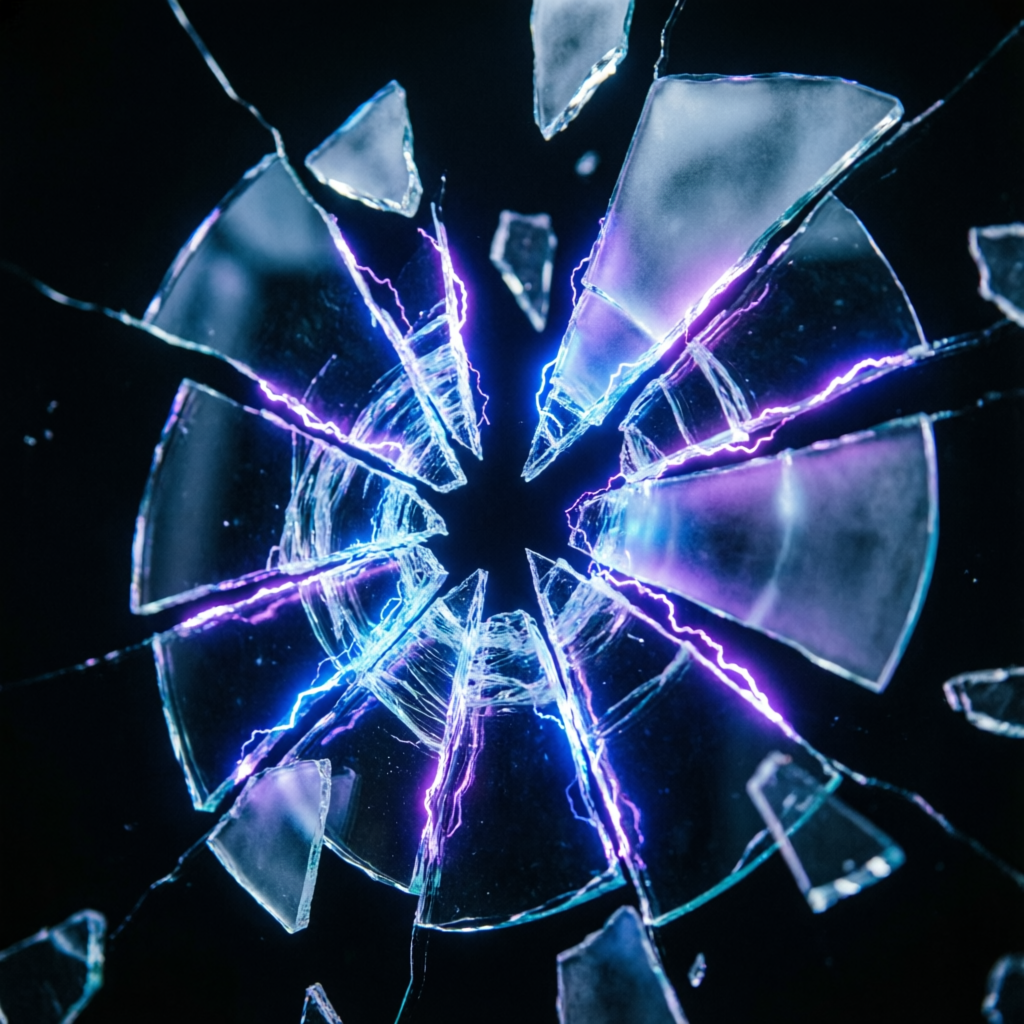 Shattered glass symbolizing the breaking of myths about Apex Trader Funding legitimacy