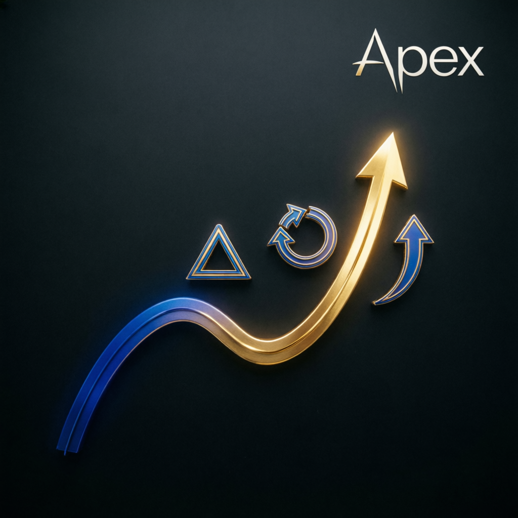 Apex Trader Funding growth arrow showing competitive advantages in the prop firm industry