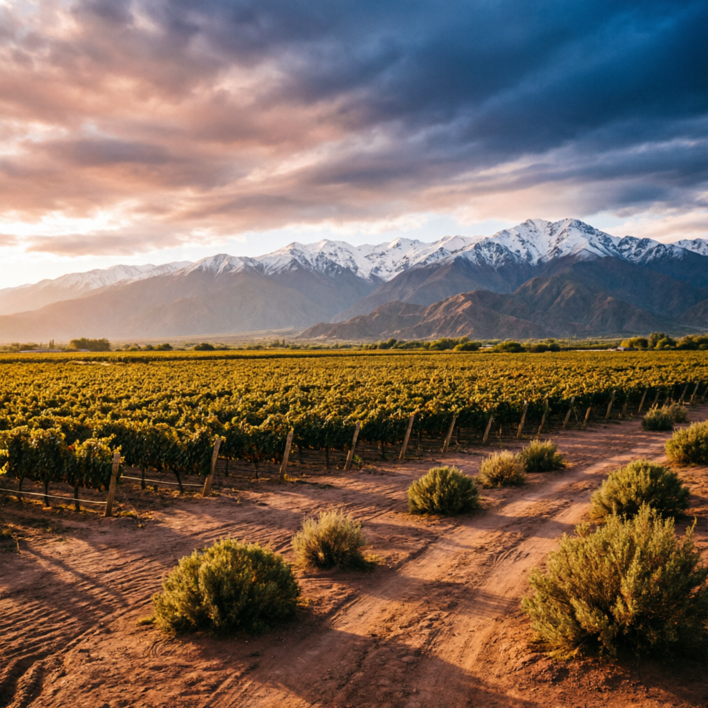 Viñedos de Mendoza con los Andes nevados