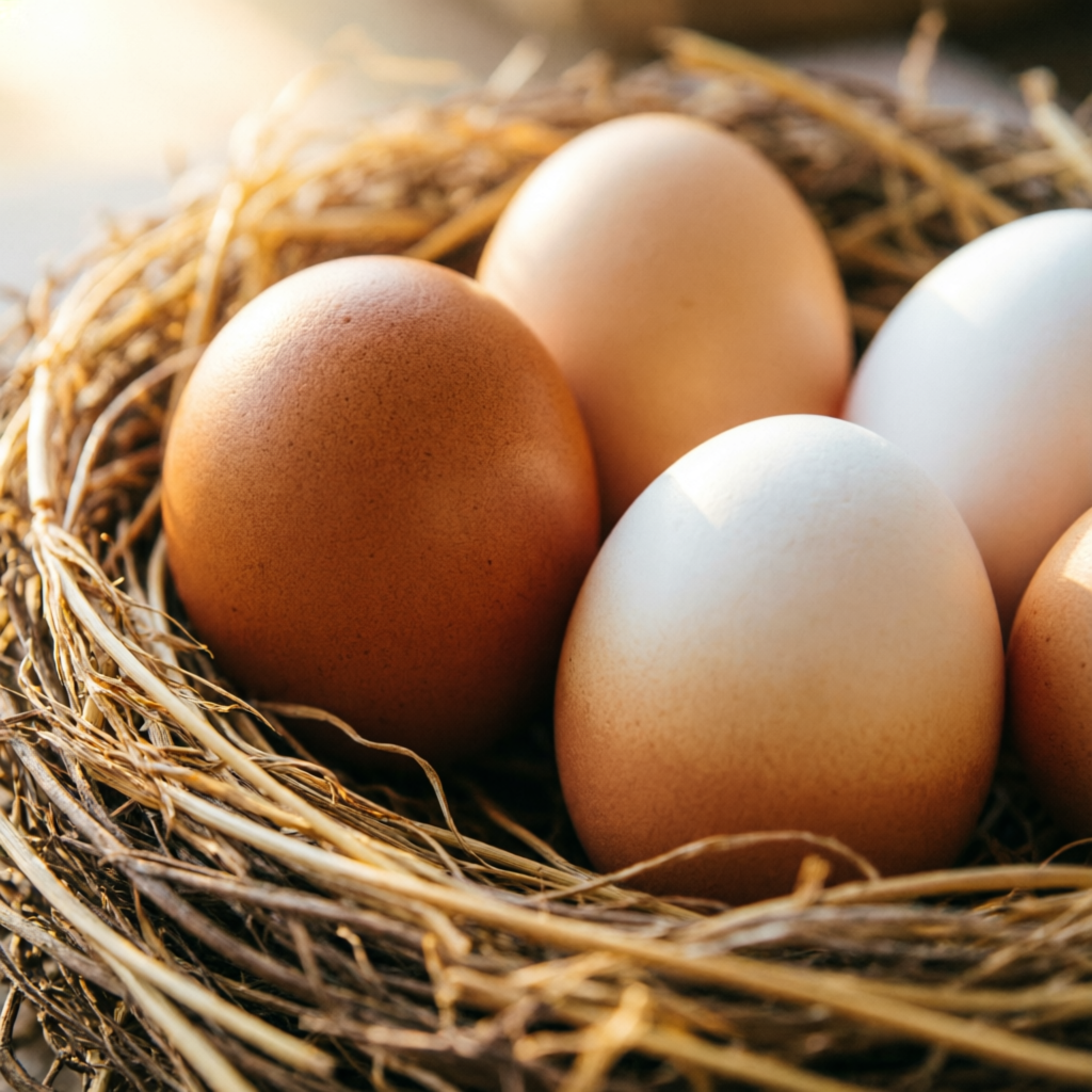 Desi Anda — fresh farm eggs in a nest