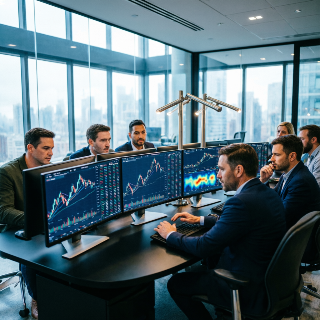 PFM Capitals professional trading team collaborating on prop firm challenges