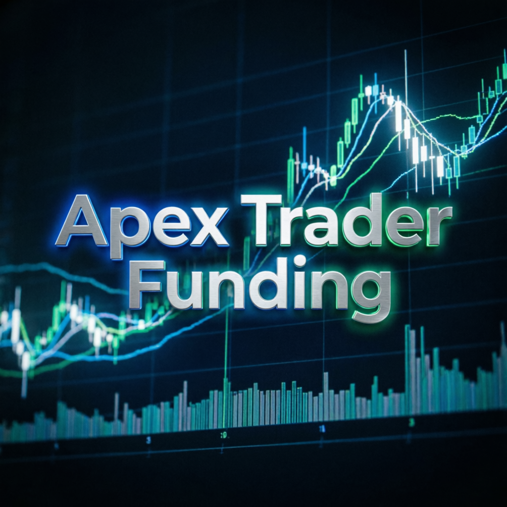Apex Trader Funding logo with trading charts background