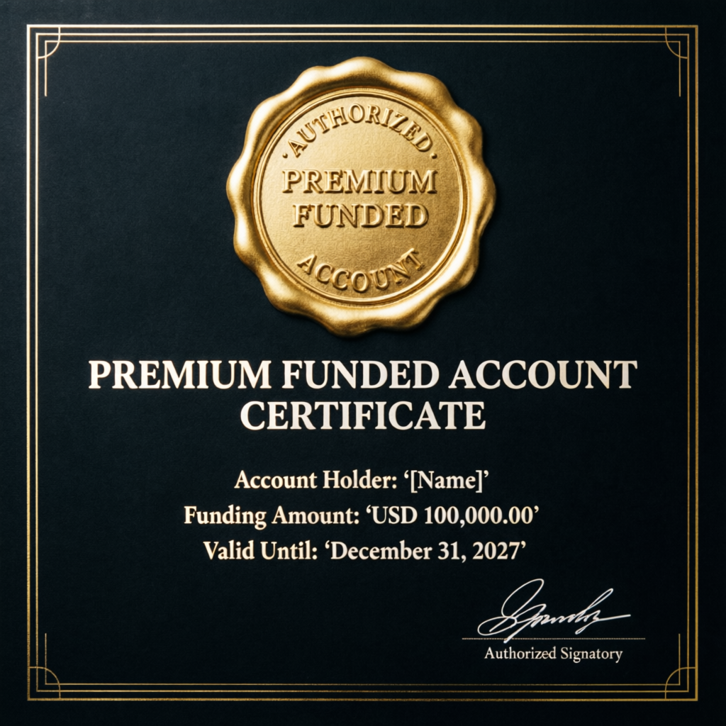 Premium funded account certificate showing authorized account holder status
