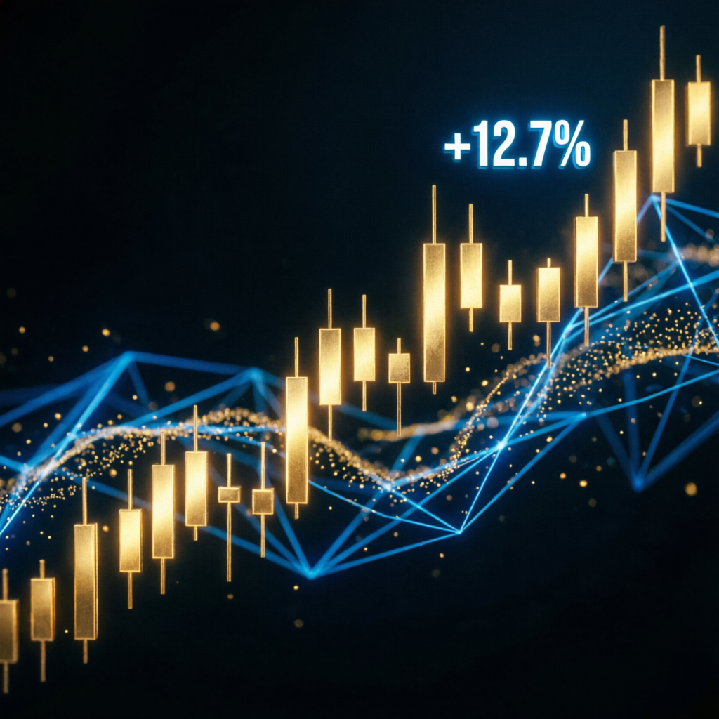 Financial growth visualization with golden candlestick chart trending upward