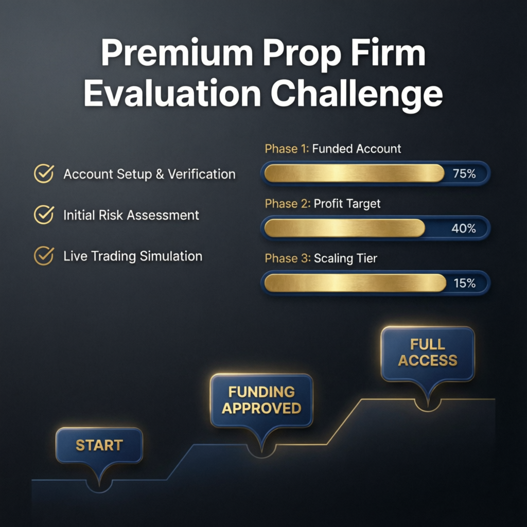 Premium prop firm evaluation challenge phases visualization