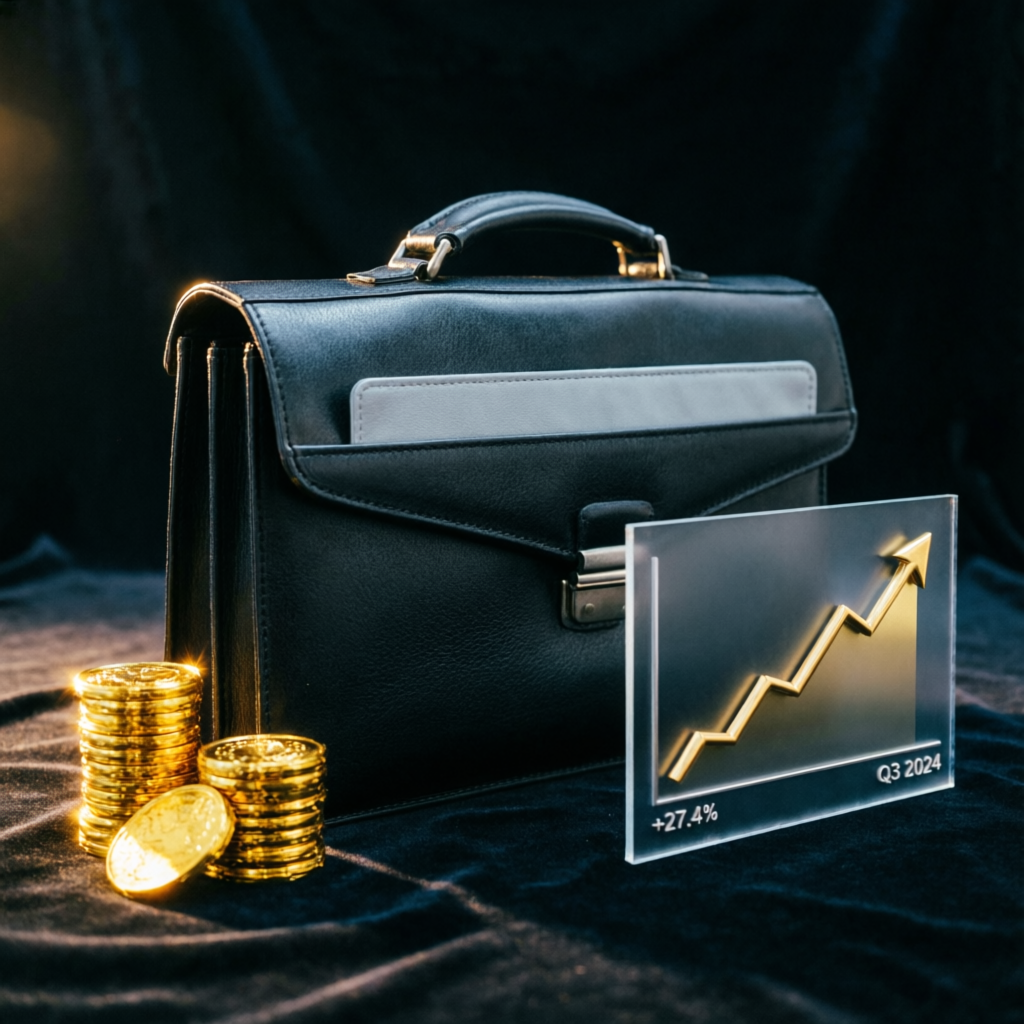 Luxury financial success concept with gold coins and upward trending chart