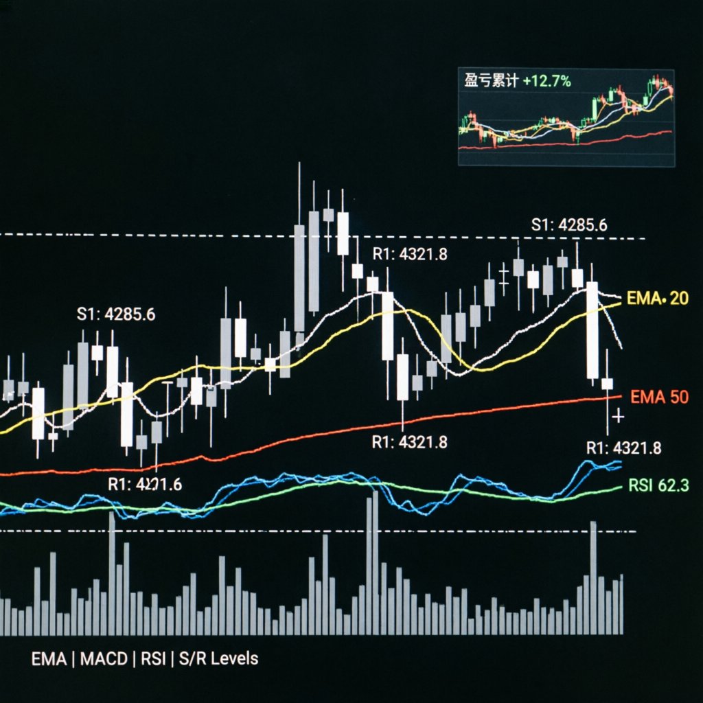 Technical analysis chart with EMA MACD RSI and support resistance levels