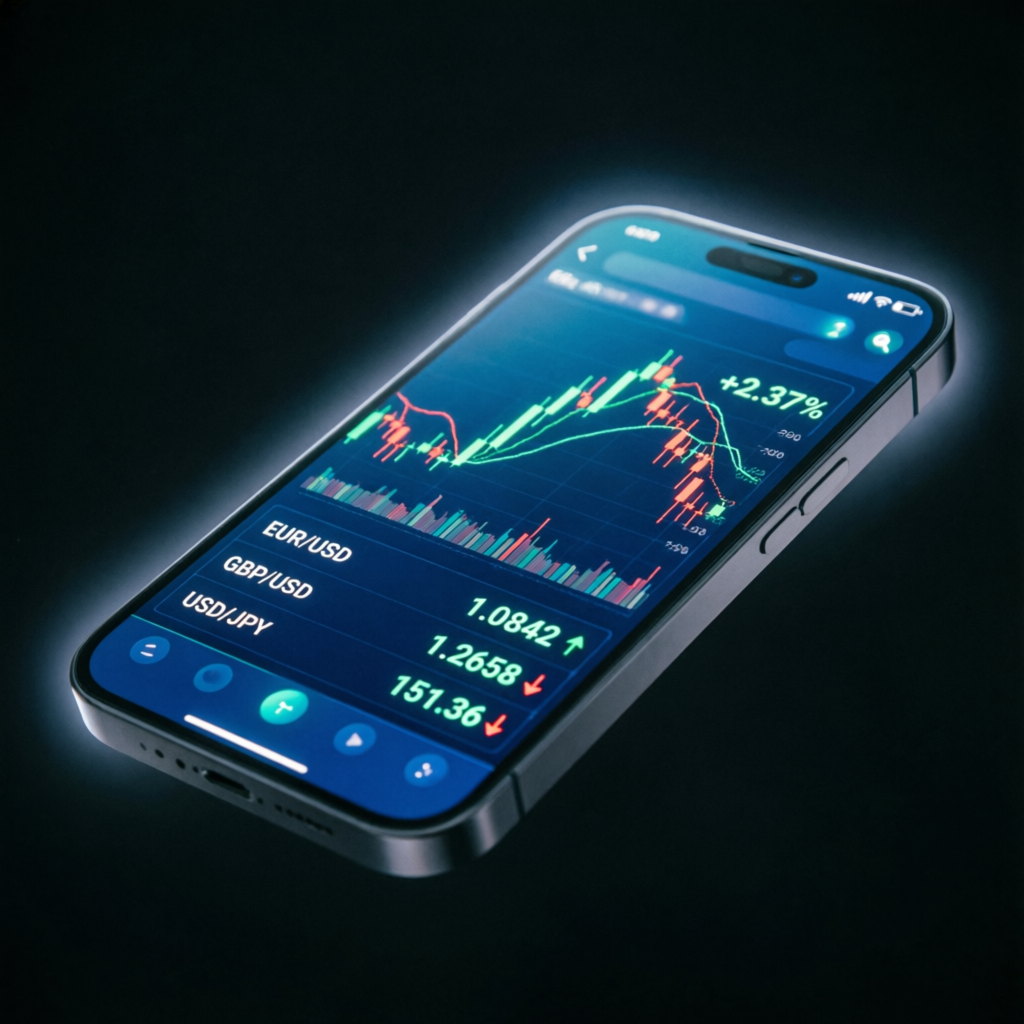 Mobile forex trading app showing prop firm account management on smartphone