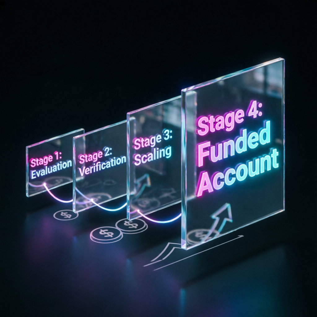 Prop Firm Evaluation Challenge Stages from Evaluation to Funded Account