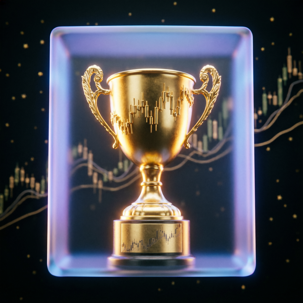 Golden Trophy with Candlestick Charts - Trading Success Concept