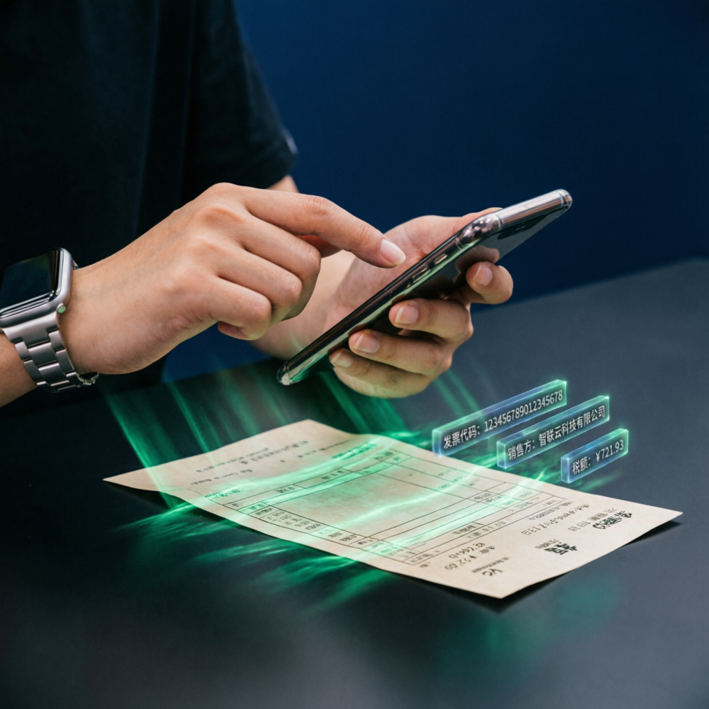 App móvil escaneando factura con IA
