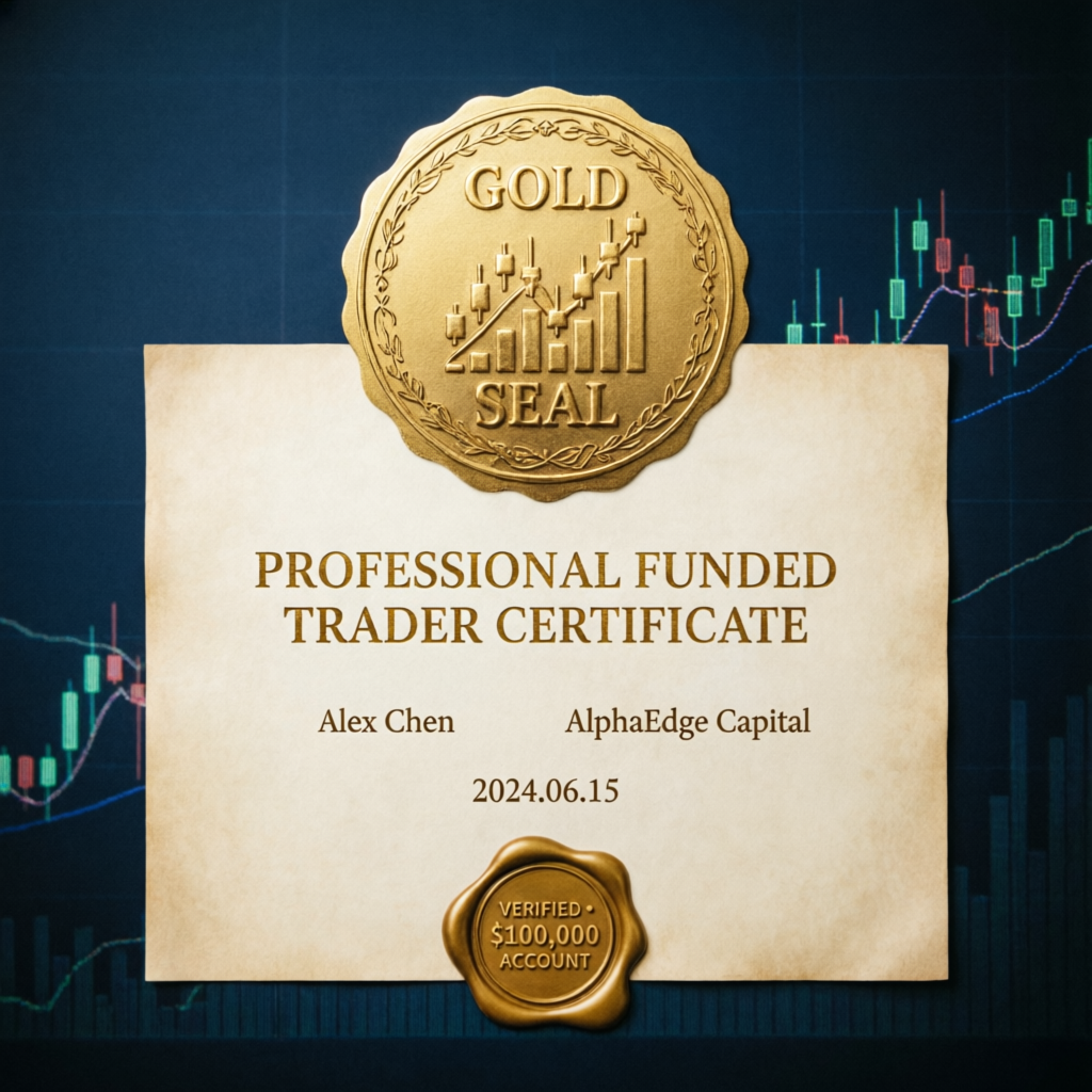 Professional funded trader certificate with gold seal - PFM Capitals prop firms passing service achievement