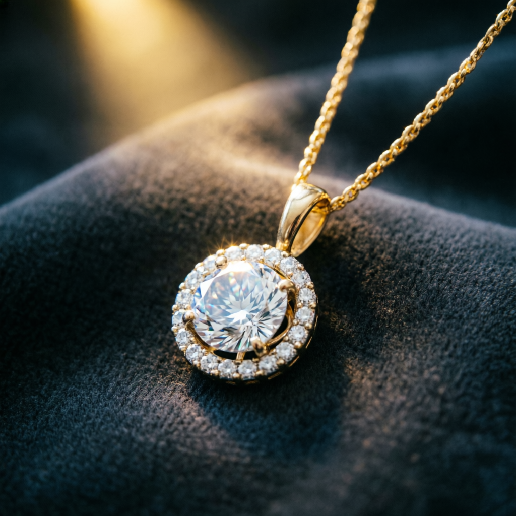 Certified diamond pendant on gold chain, Karnal