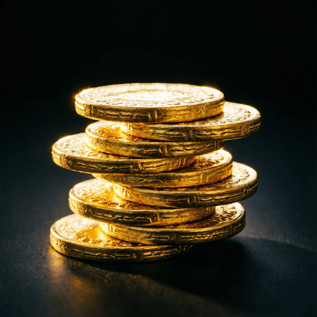 Stack of gold coins representing apex trader funding account sizes and profit potential