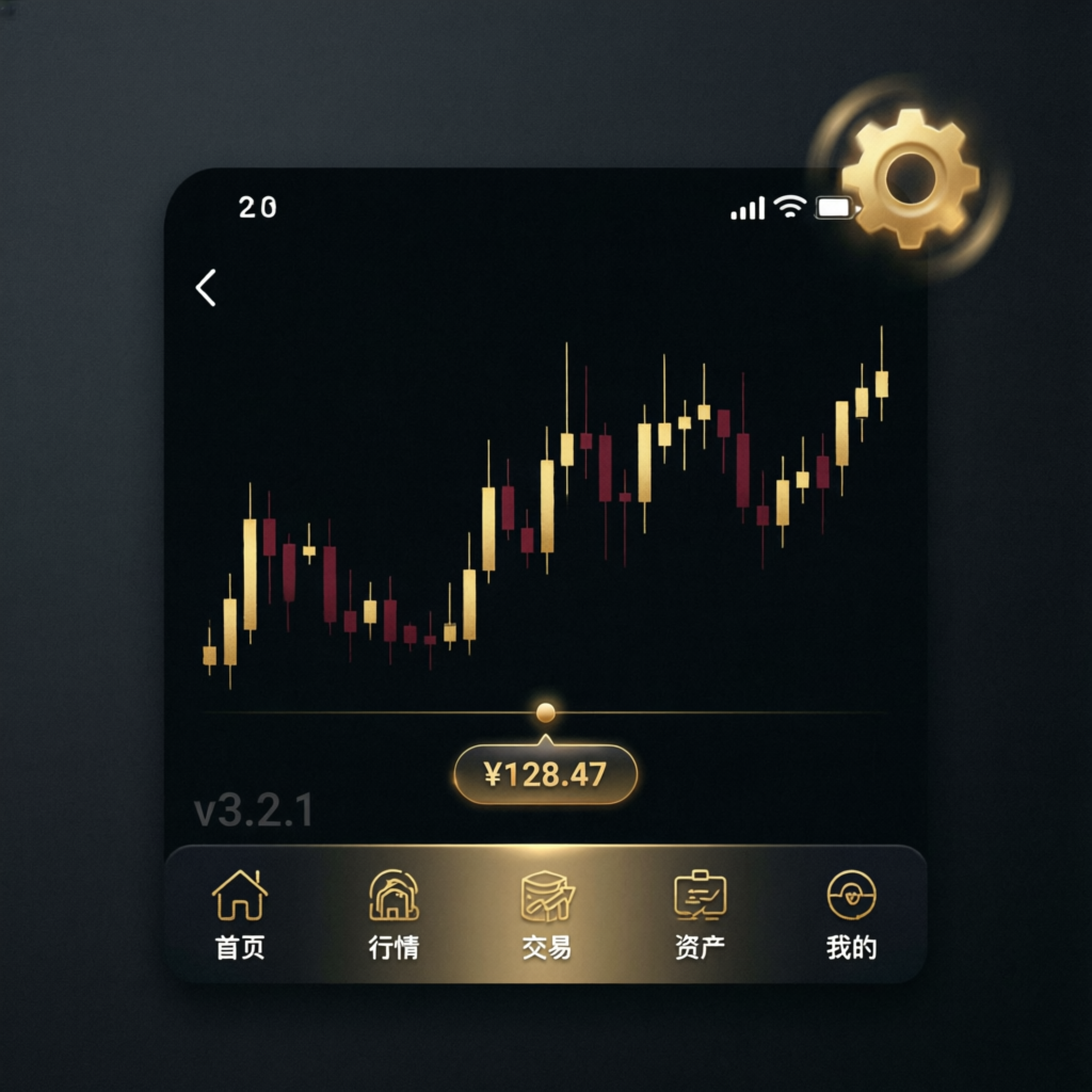 Premium mobile trading app interface with black and gold design for apex trader funding