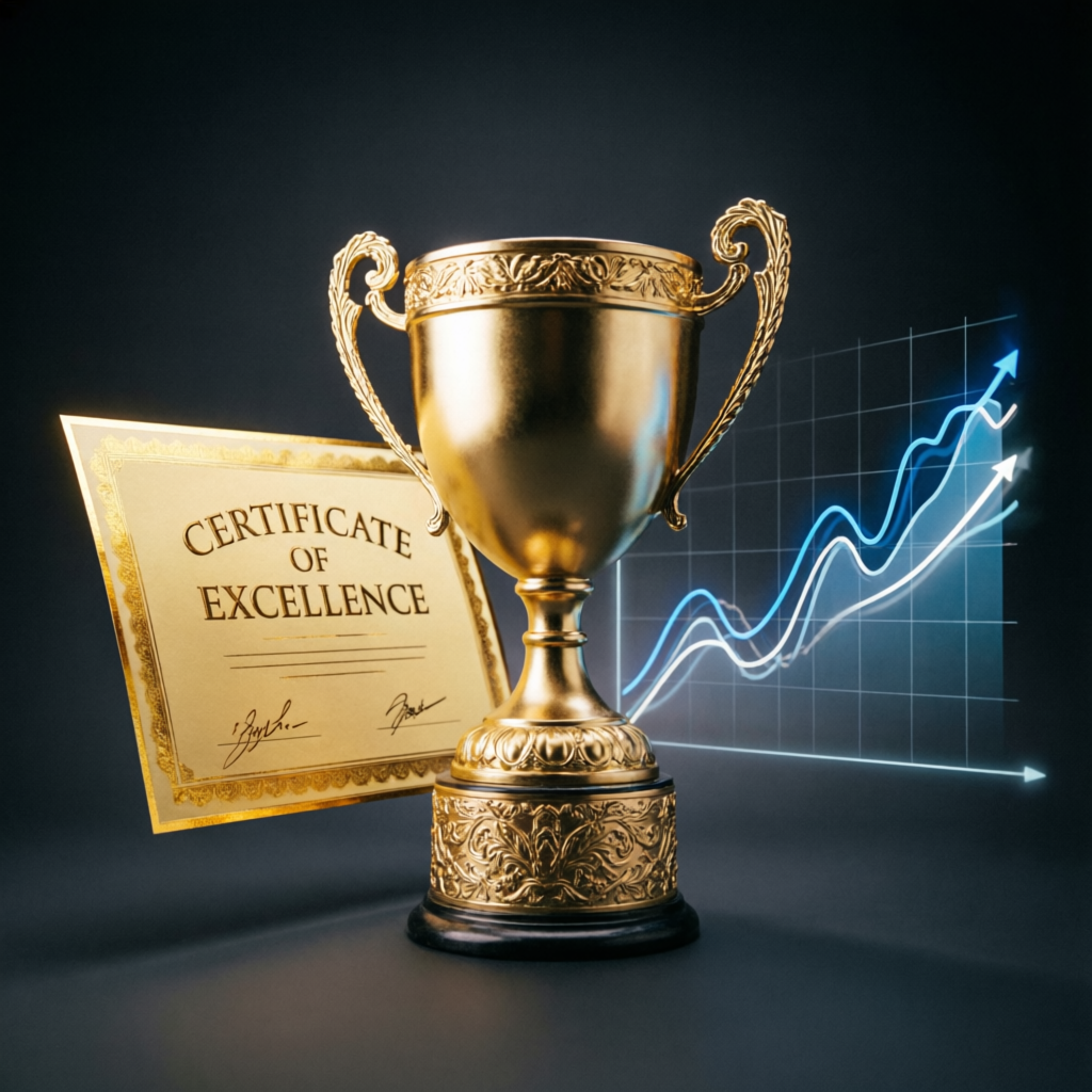 Prop firm challenge success trophy and certificate