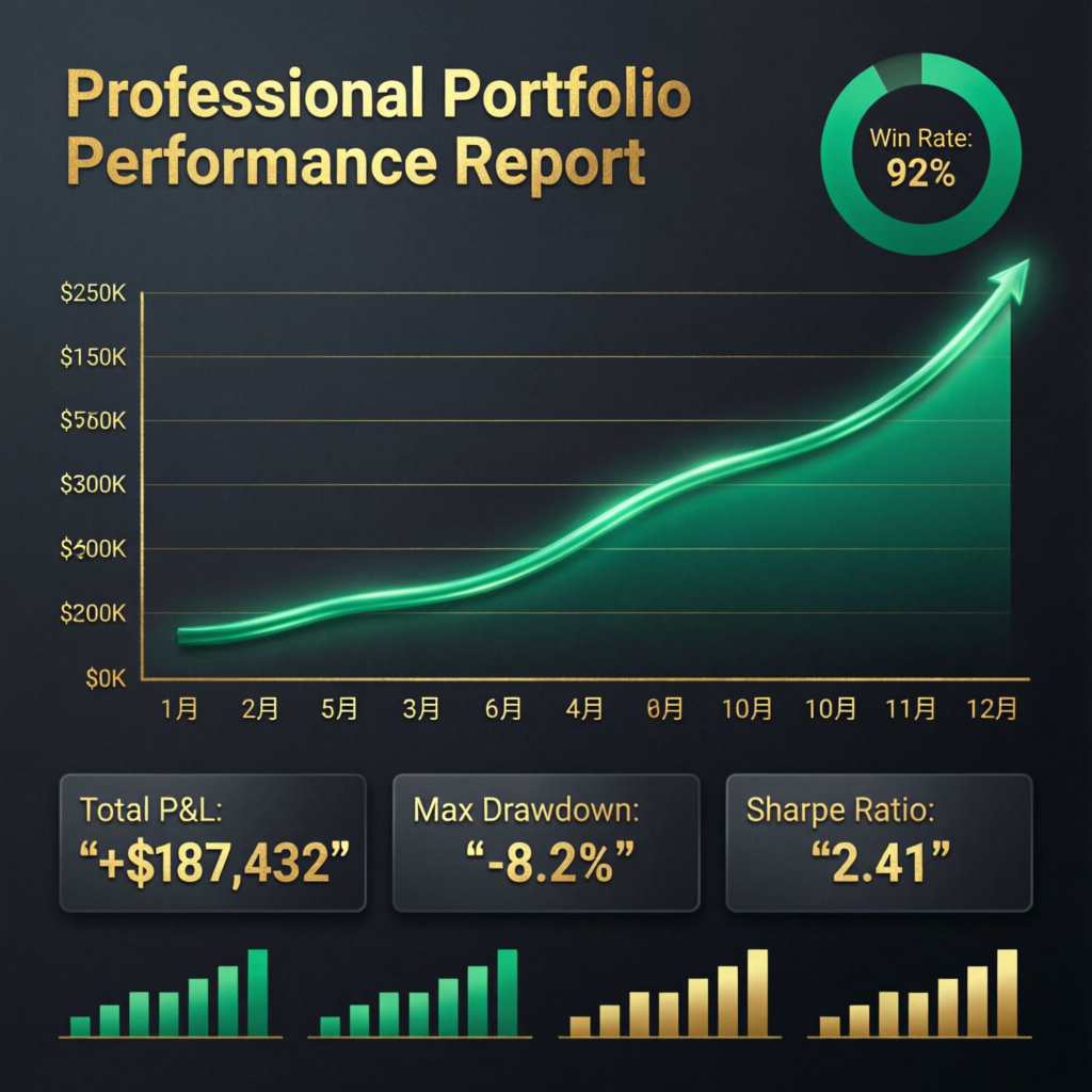 Professional portfolio performance report showing consistent profits