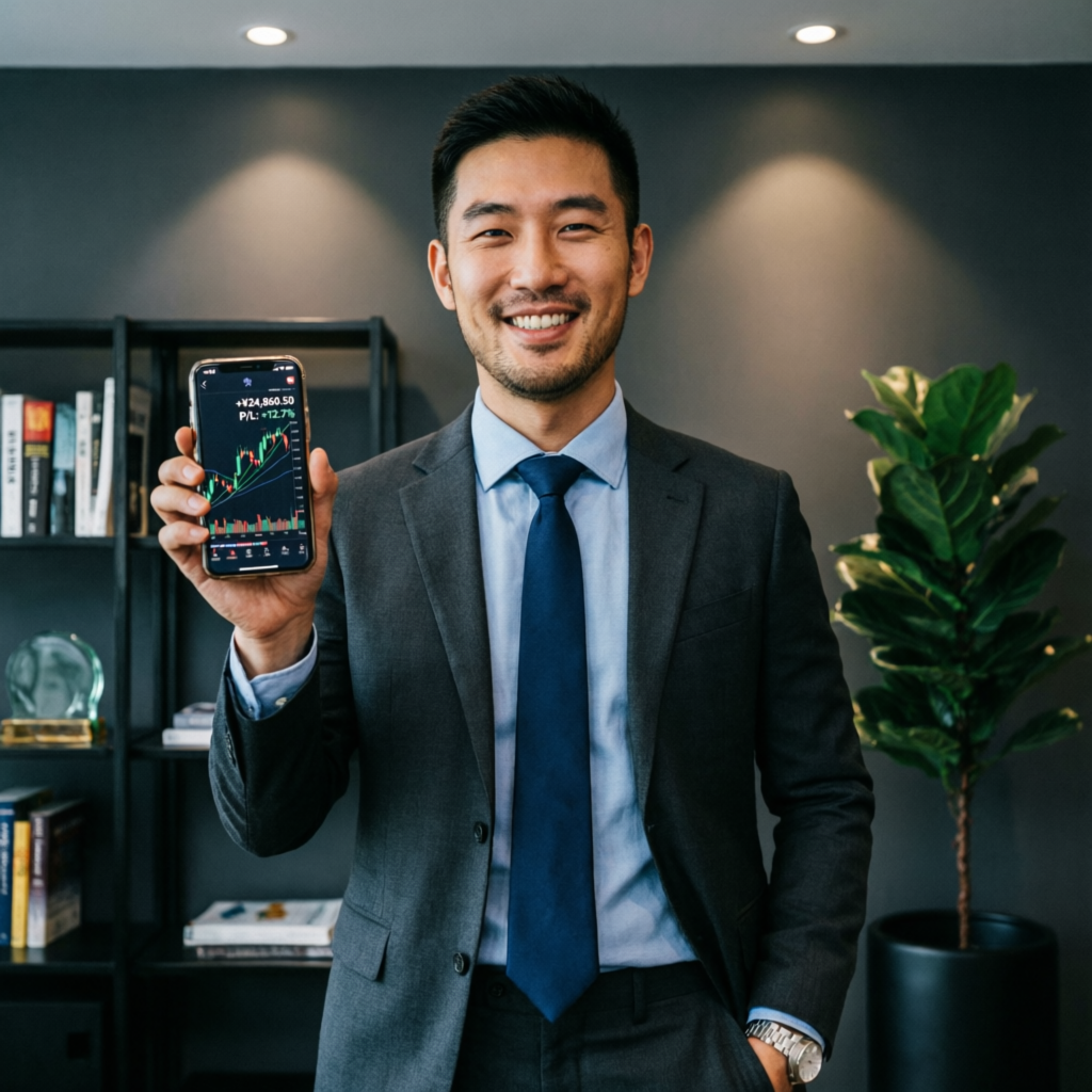 Successful funded trader celebrating profits
