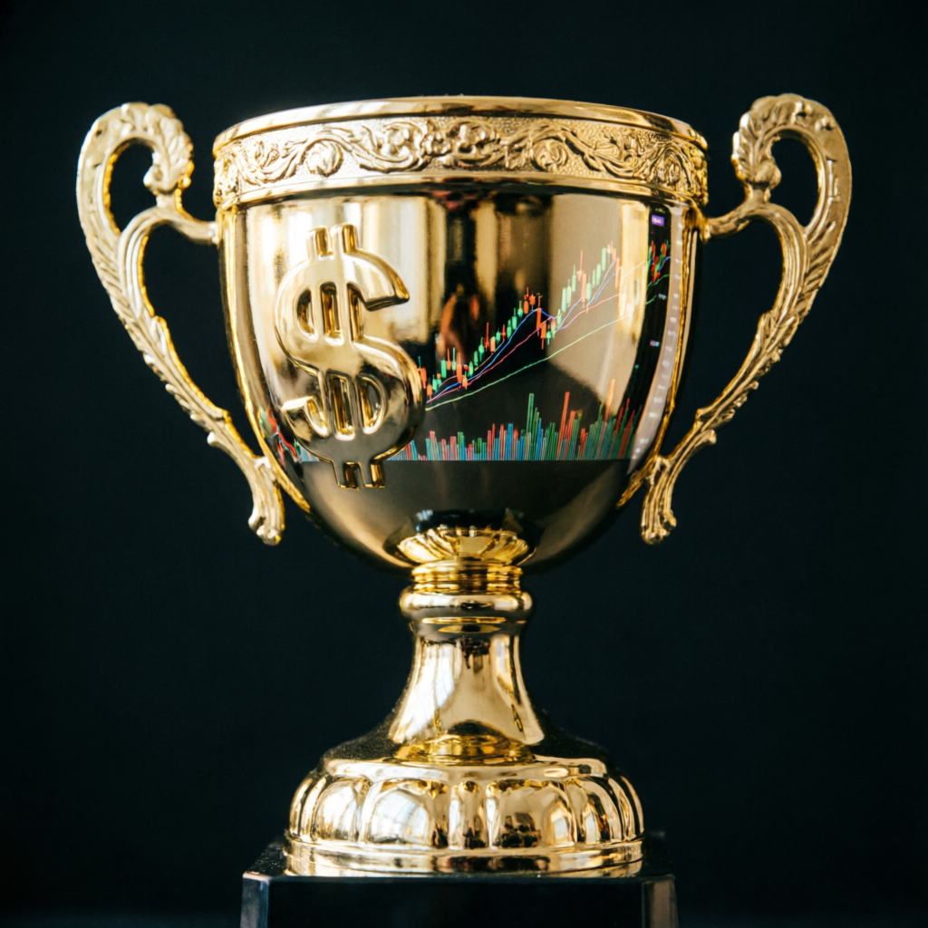Topstep funded account success - golden trophy representing trading achievement