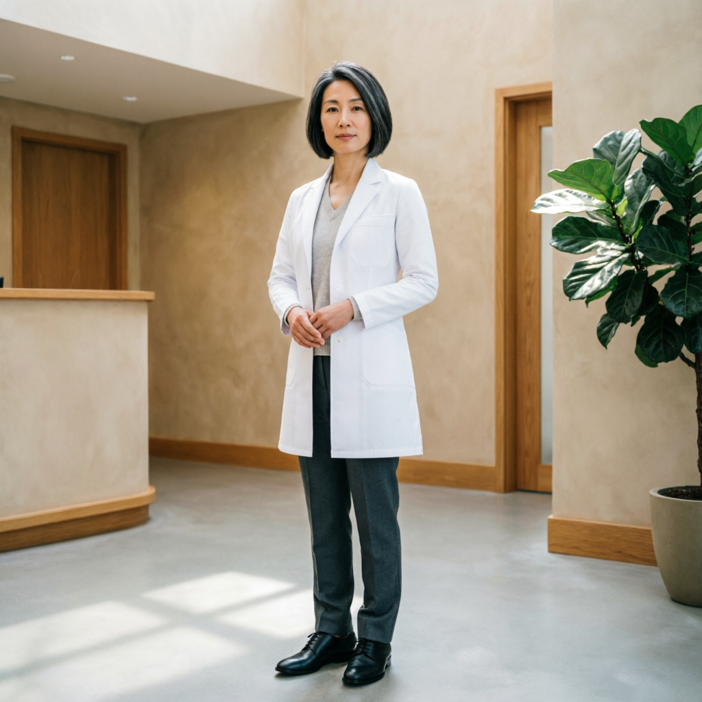 Dr. med. Lena Hartmann im Empfang der Praxis Lumina