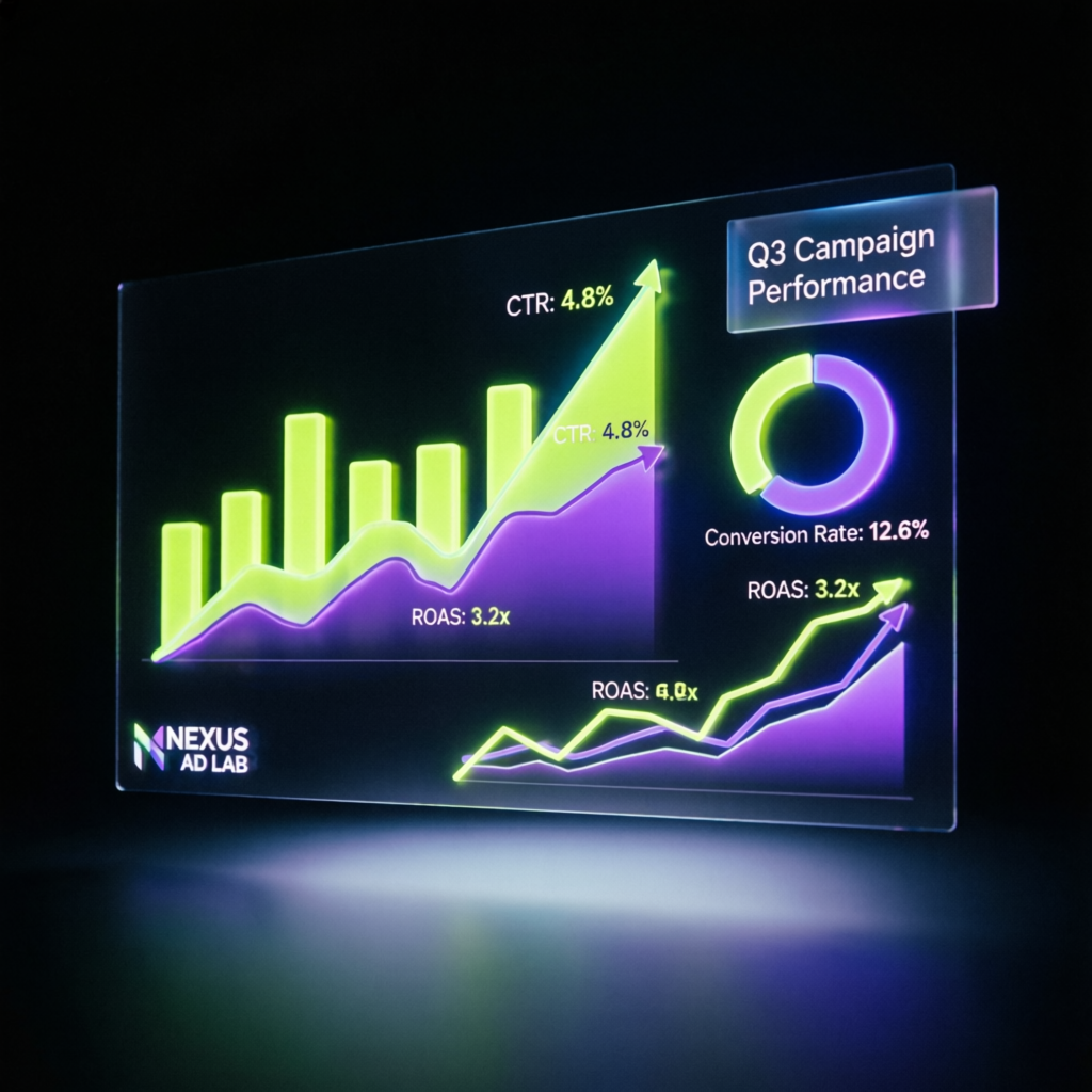 Panel de campañas de marketing digital con métricas en crecimiento