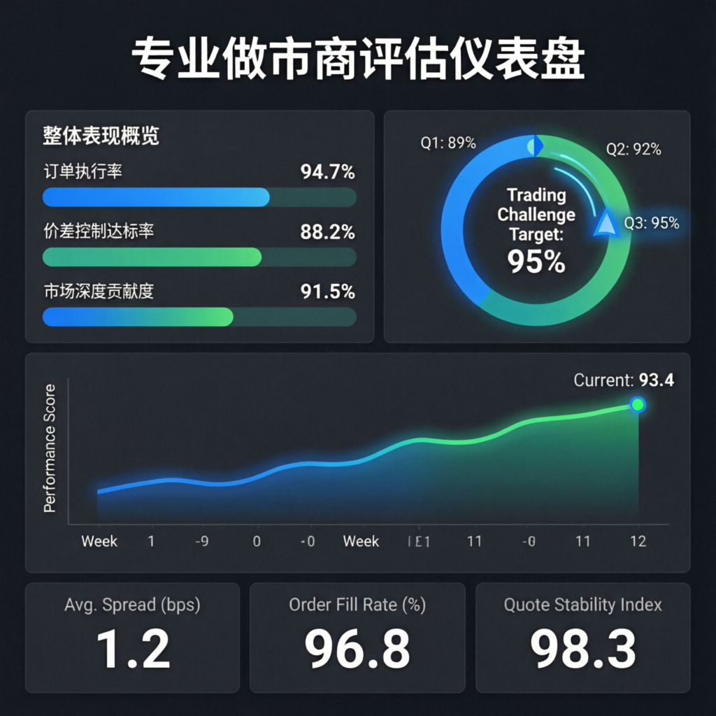 Professional prop firm evaluation dashboard with performance metrics and progress tracking