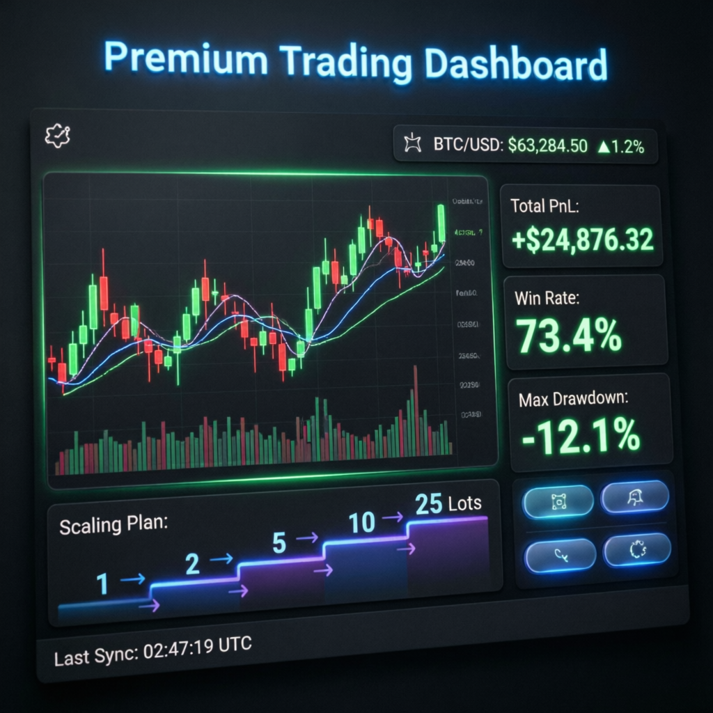 Premium trading dashboard showing scaling plan and profit metrics for Topstep accounts