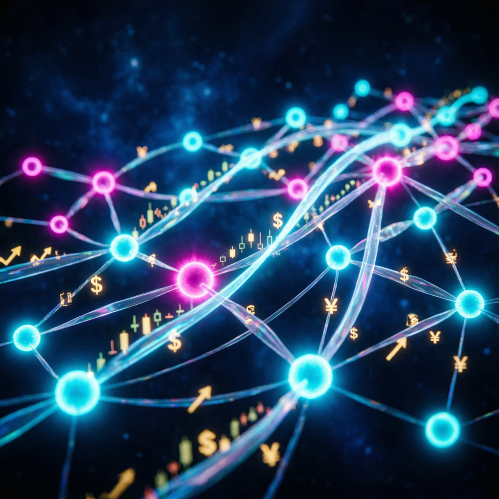 Neural network visualization representing AI-powered trading strategies for prop firms