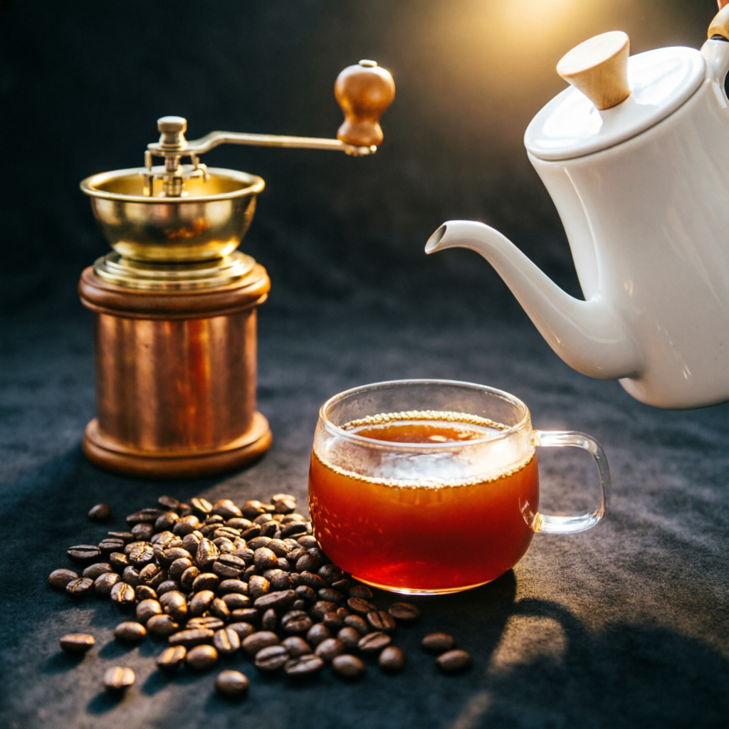 Equipo artesanal de café y granos seleccionados
