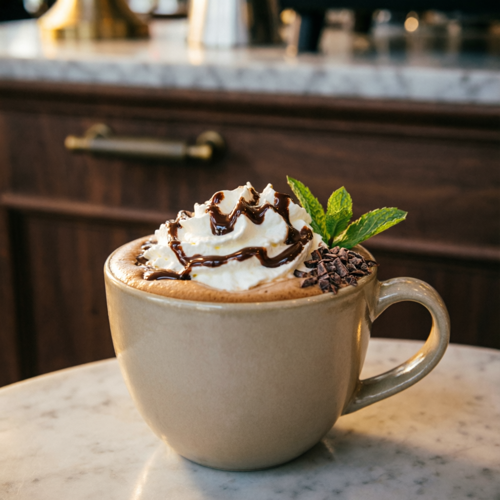 Mocha premium con crema y chocolate