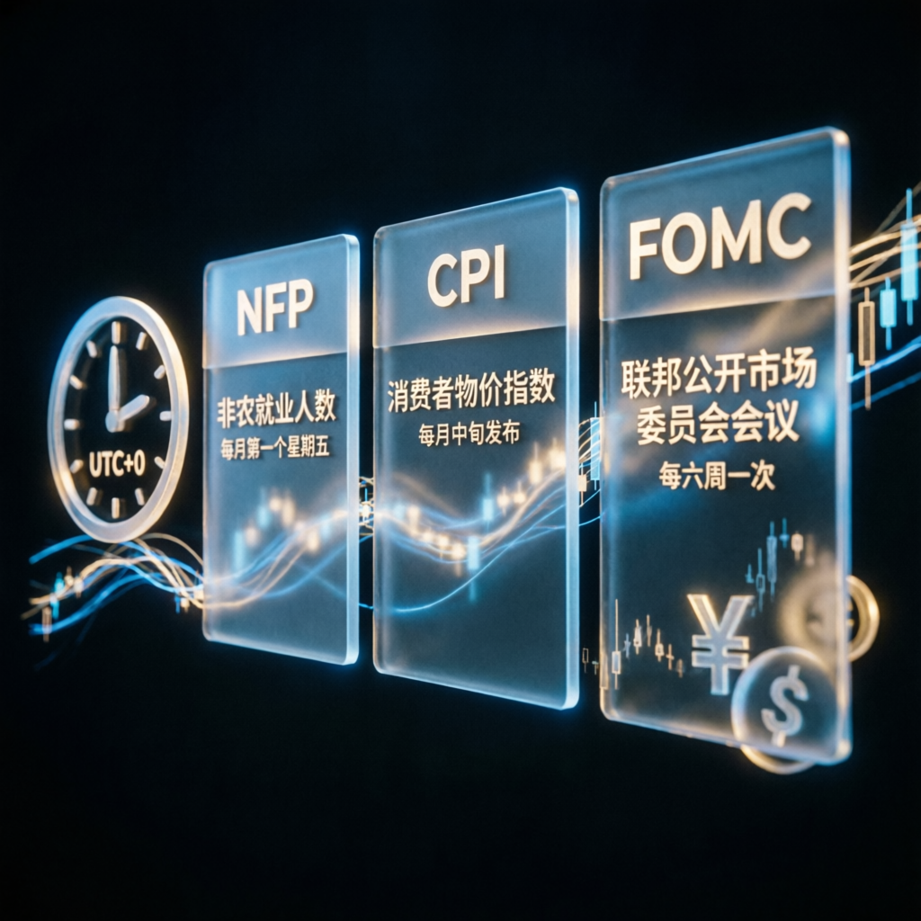 Topstep economic news calendar showing NFP CPI FOMC events with glassmorphism design