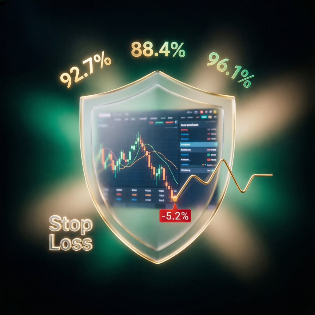 Risk management shield protecting trading capital with stop loss visualization