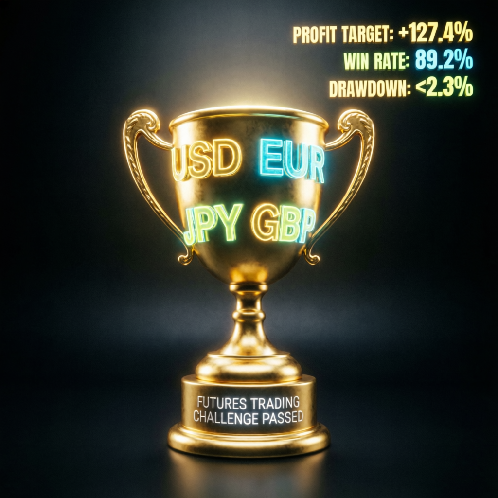 Futures trading challenge passed trophy with profit metrics