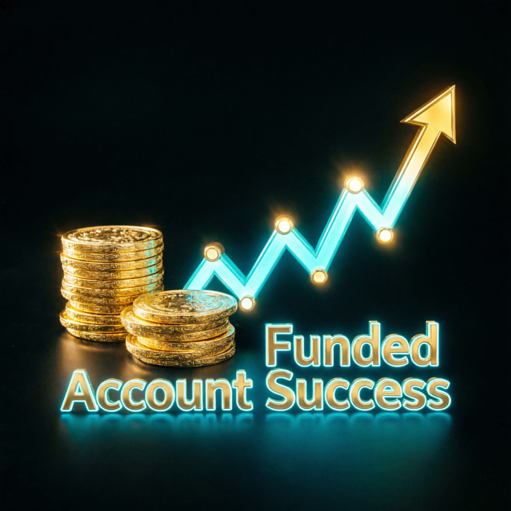 Funded account success with profit growth visualization