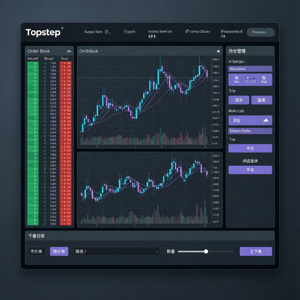 Topstep trading platform interface with charts and order management