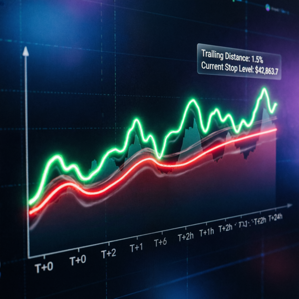 Trailing drawdown visualization showing price movement with stop level