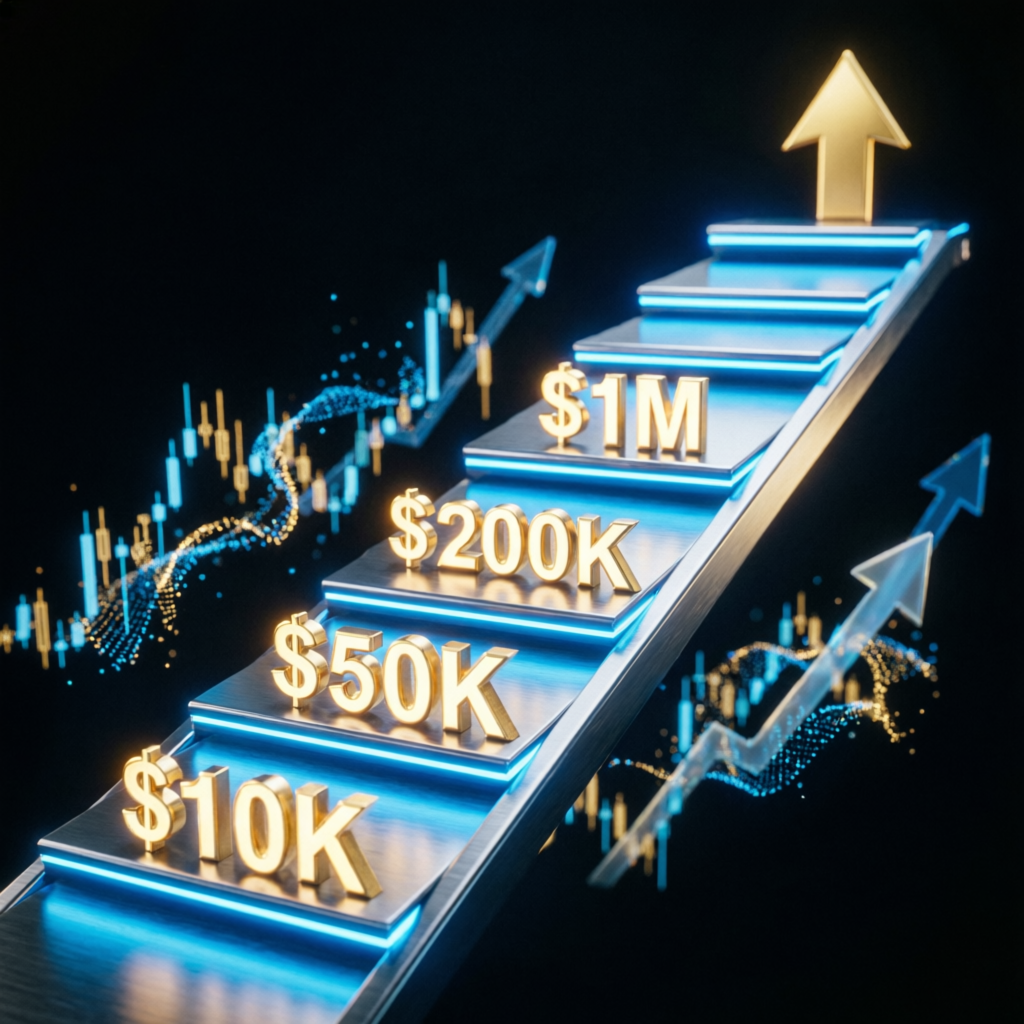 Topstep scaling plan progression with profit milestones from 10K to 1M
