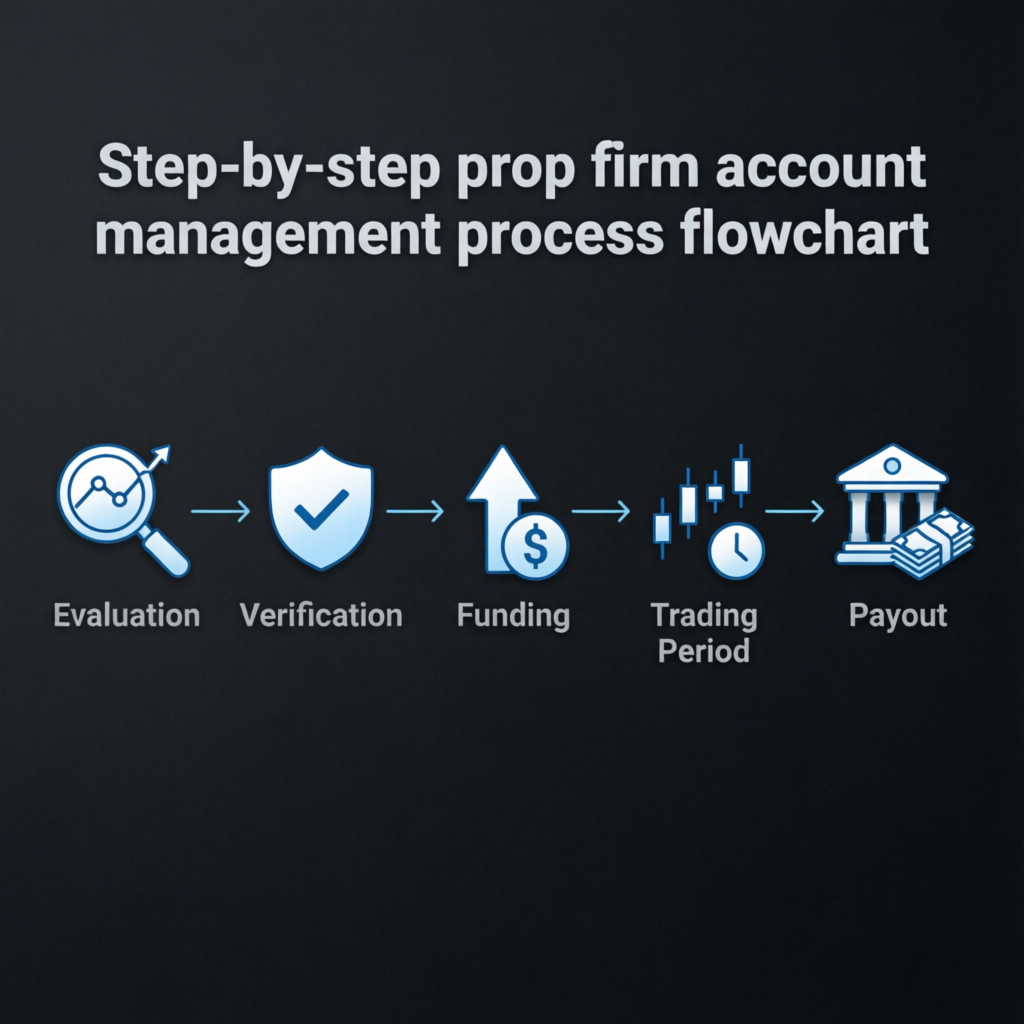Step-by-step prop firm account management process flowchart