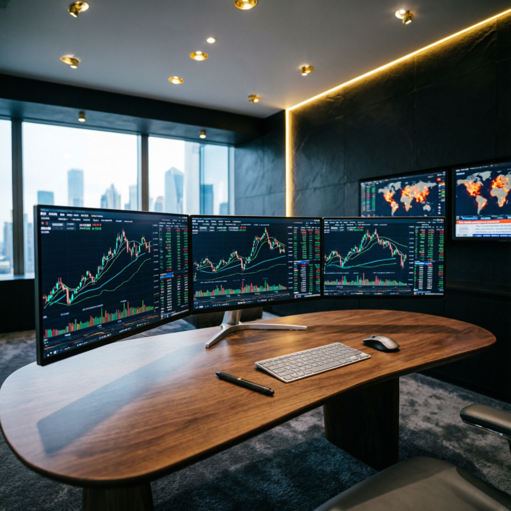 Professional multi-monitor forex trading setup