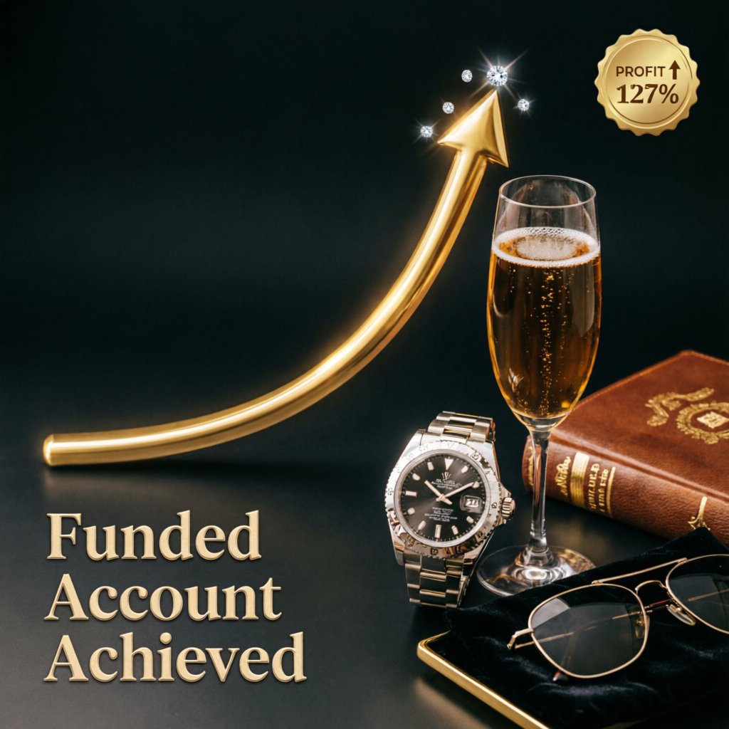 Funded account success with profit growth chart