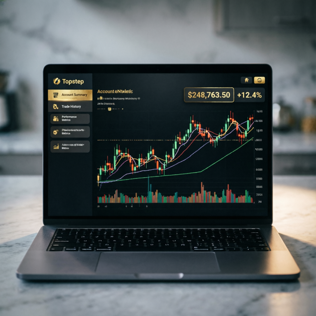 Topstep Trading Combine dashboard showing funded account profits