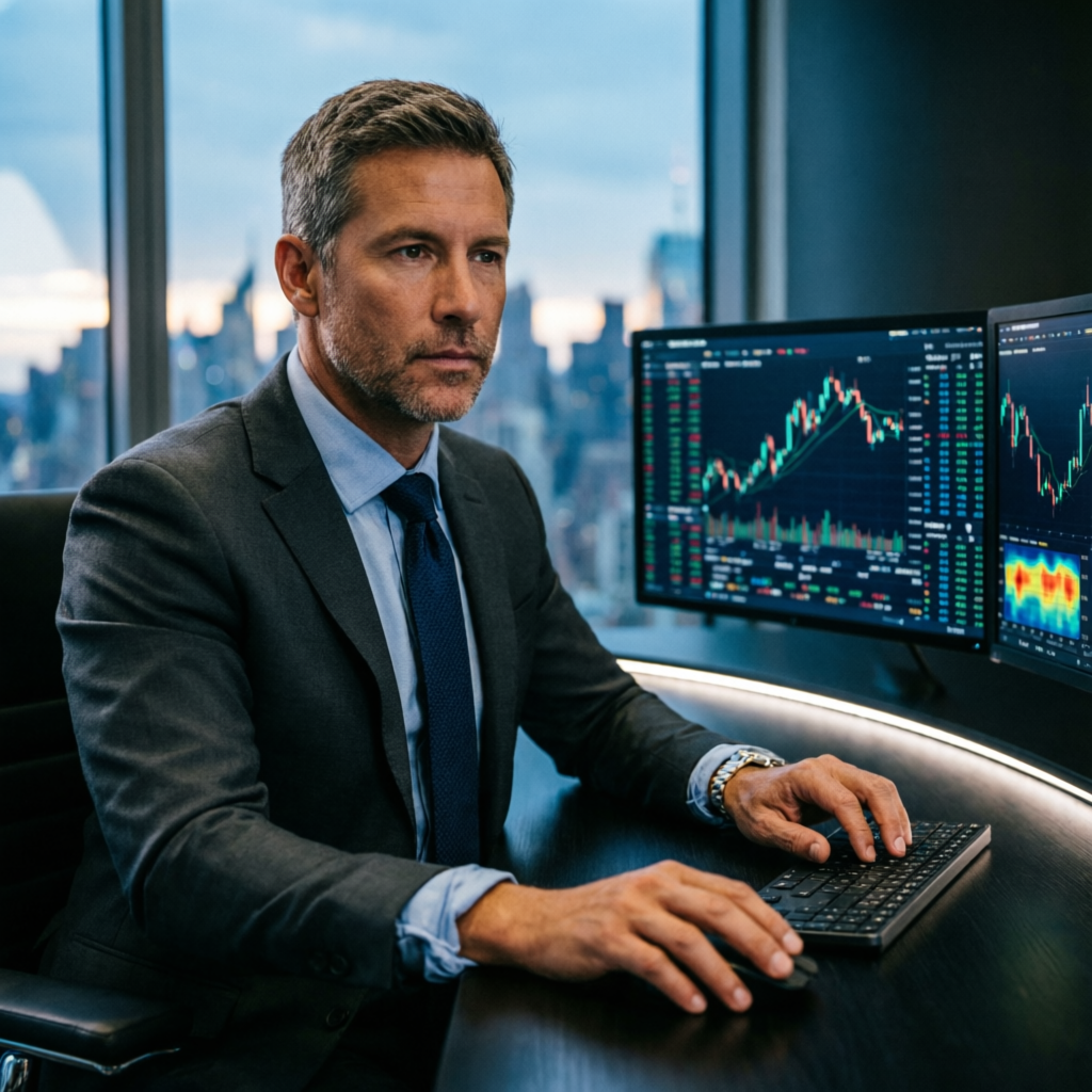 Professional forex trader analyzing Topstep trading charts