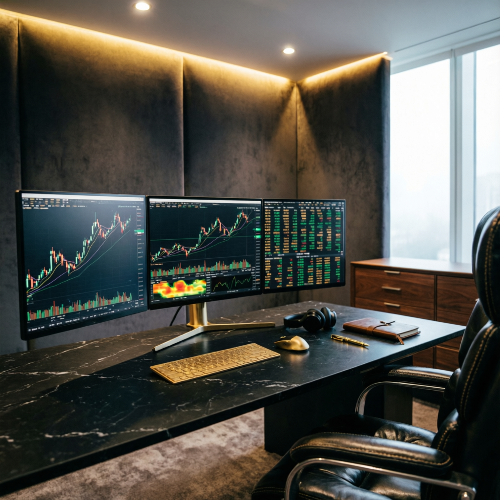 Professional trading setup with multiple monitors