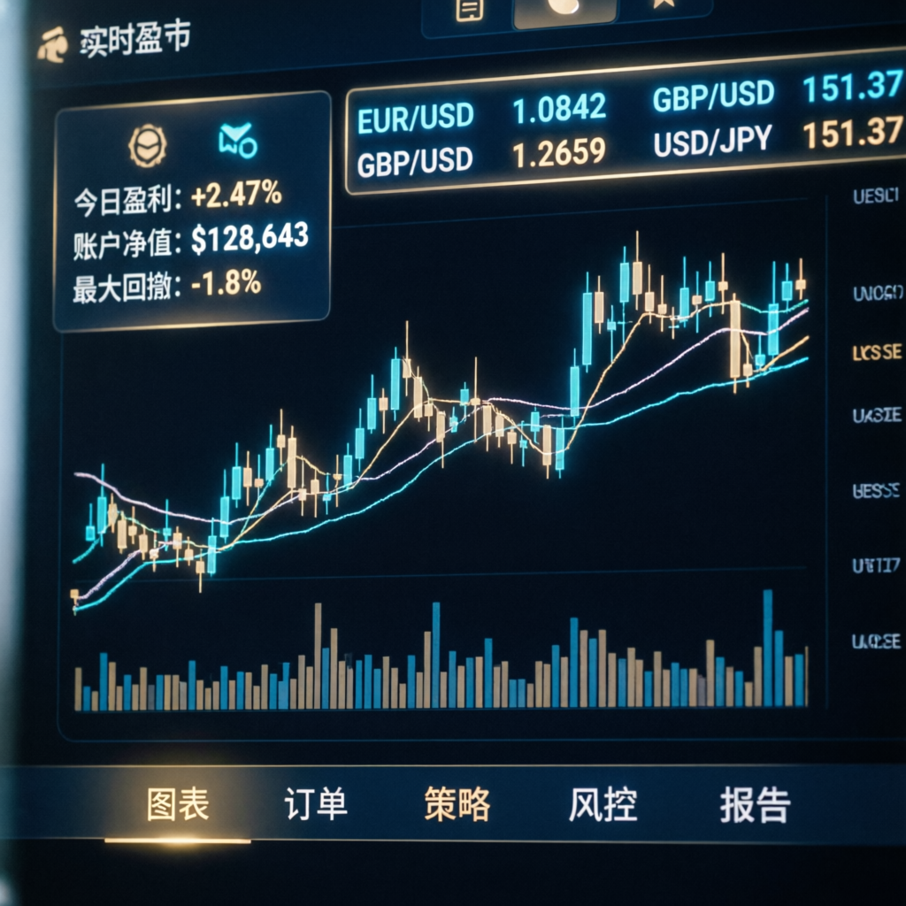 Advanced trading dashboard showing live forex charts and profits