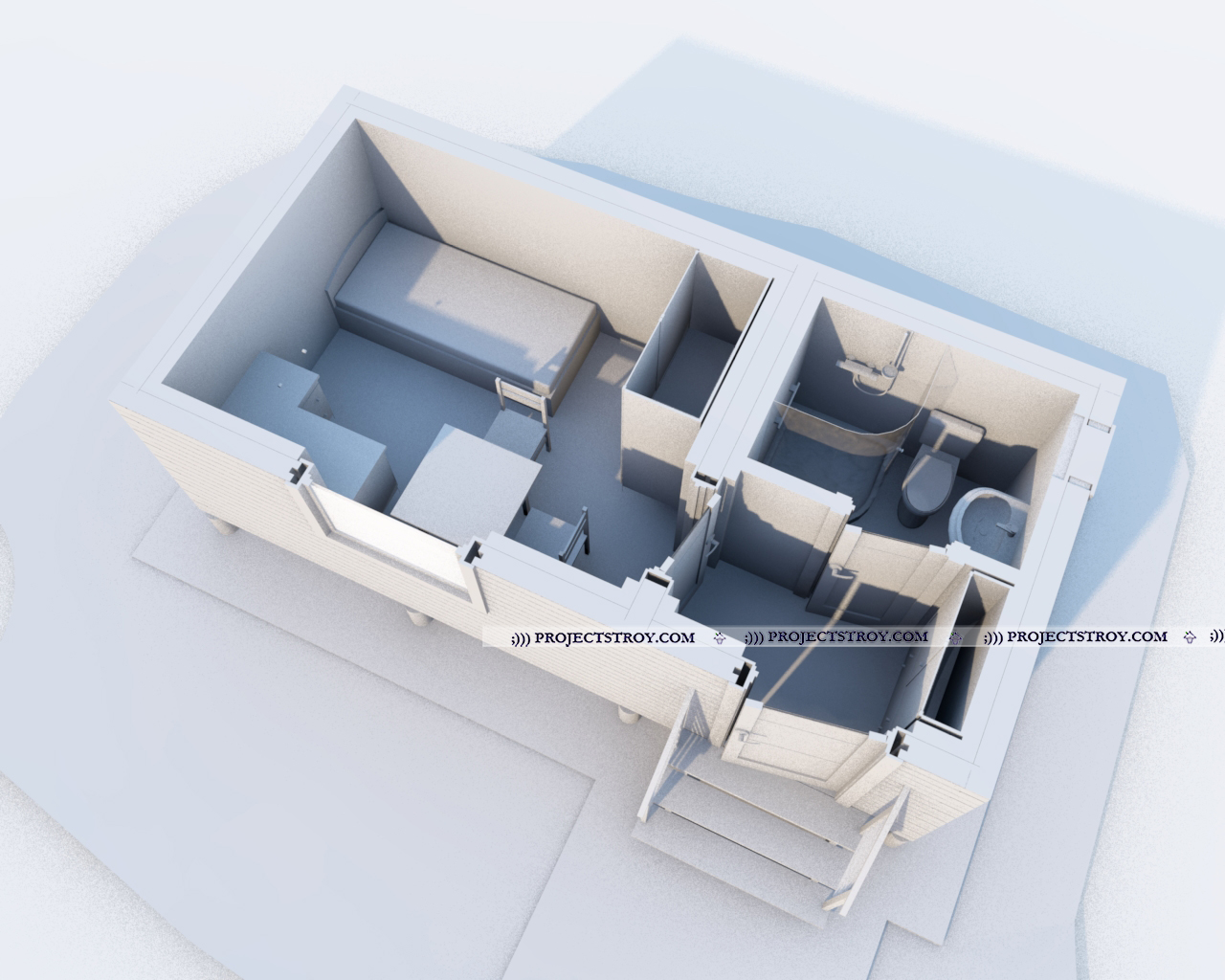3D планировка 6х3 м с санузлом
