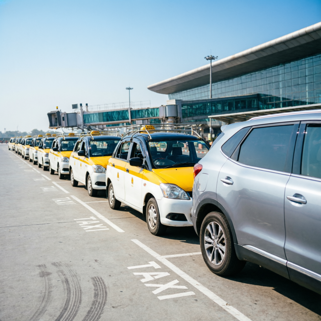 Airport taxi lineup at pickup zone