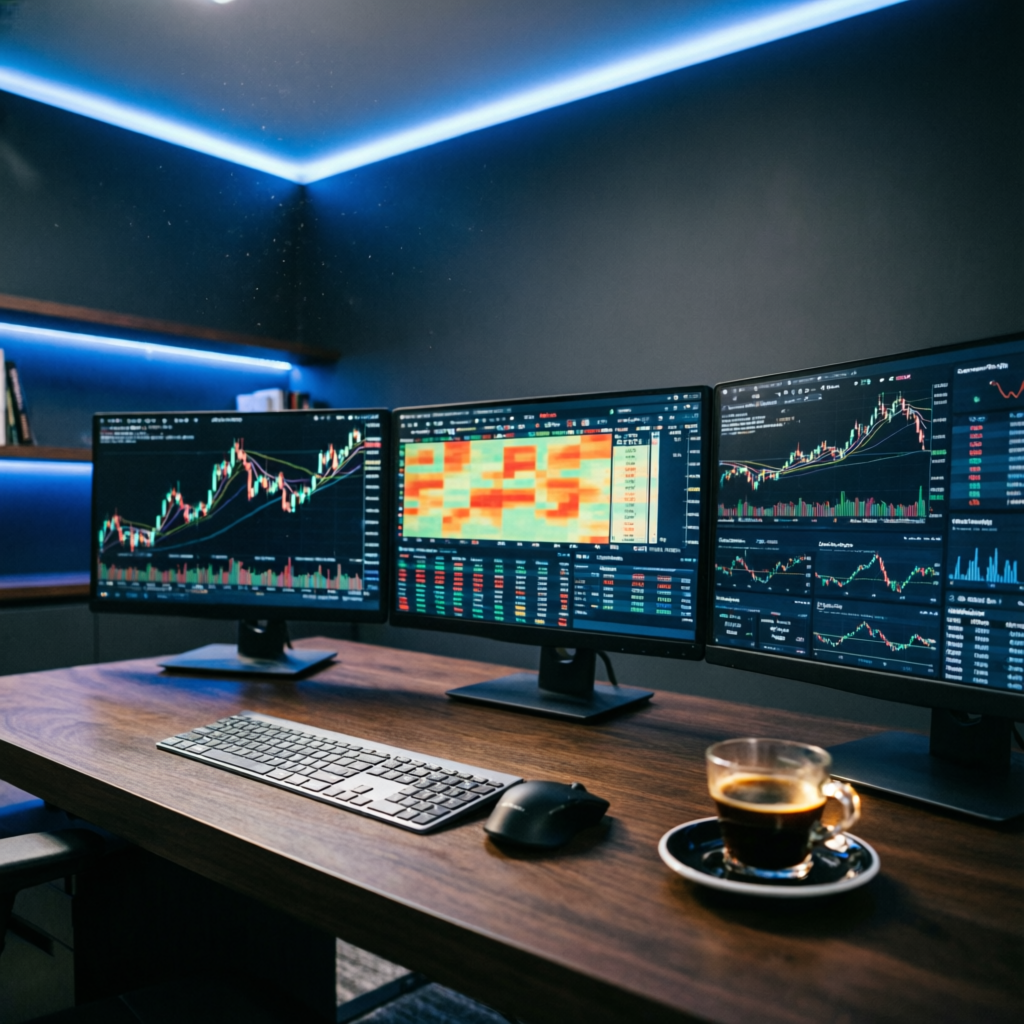Professional Trading Office with Multiple Monitor Setup