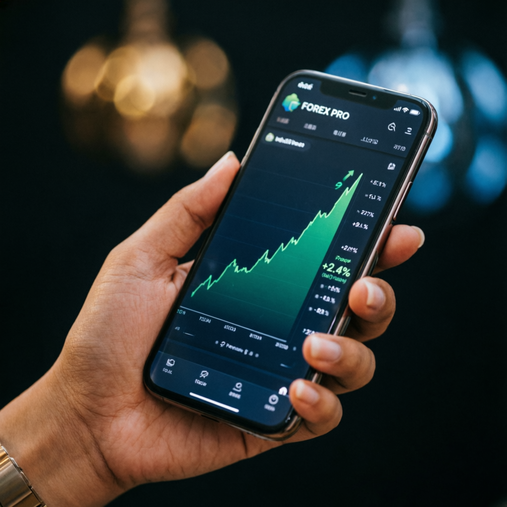 Mobile Forex Trading App Showing Profit Growth Chart